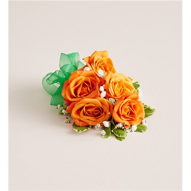 Orange Spray Rose Corsage Green Bow